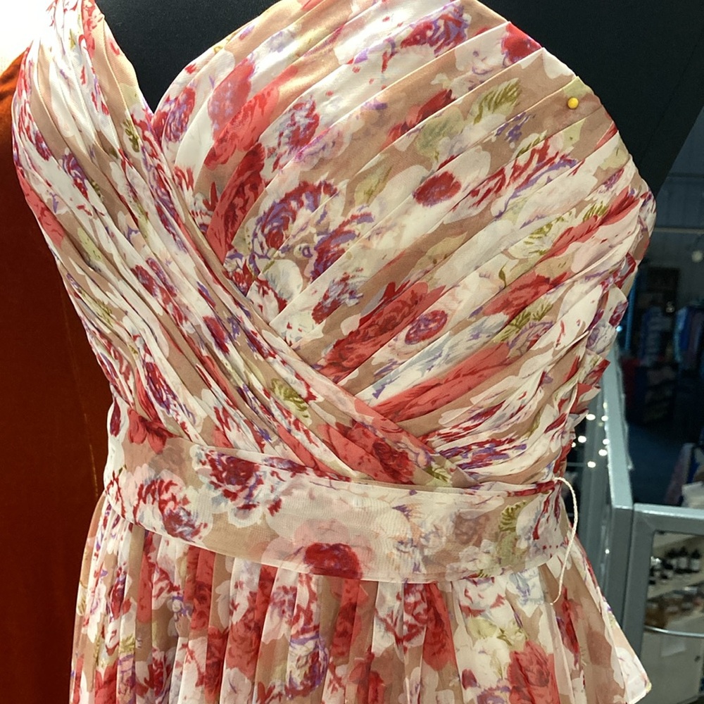 Pink and brown floral bridesmaids prom mother dress chiffon spring wedding - Picture 4 of 10